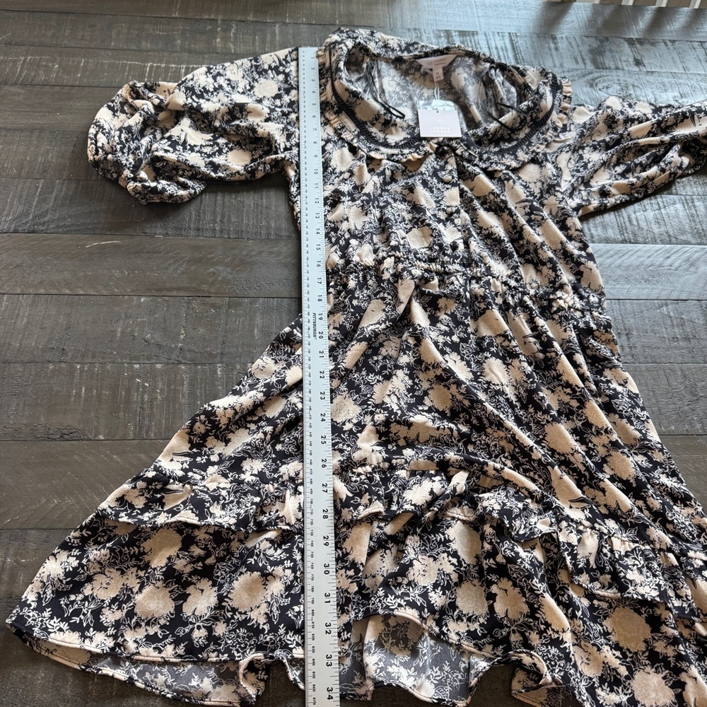 LC Lauren Conrad Ruffle Chiffon Shirt Dress Black Cream Floral Medium NWT - Picture 6 of 10